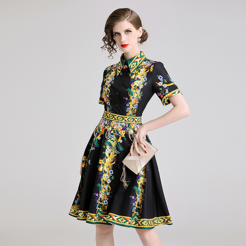 Luxury Retro Floral A-Line Dress Runway Women 2021 Designer Short Sleeve Office Ladies Shirt Neck Slim Knee-Length Dresses Summer Autumn Prom Party High Waist Frocks, Black
Luxury Retro Floral A-Line Dress Runway Women 2021 Designer Short Sleeve Office Ladies Shirt Neck Slim Knee-Length Dresses Summer Autumn Prom Party High Waist Frocks, Black