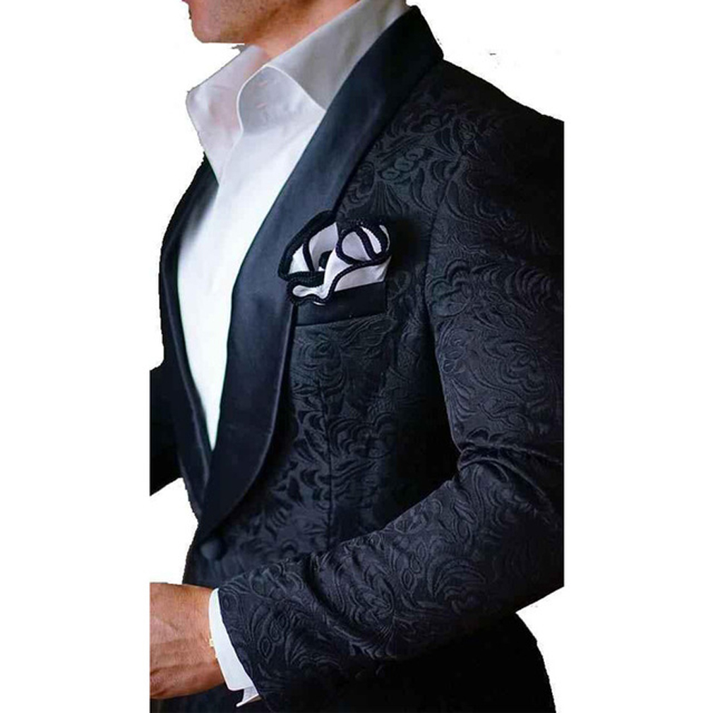 Formal Navy Blue White Wedding Tuxedos Paisley Evening Party Ocn Groom Suits Groomsmen Best Men Blazer Only Jacket 0510