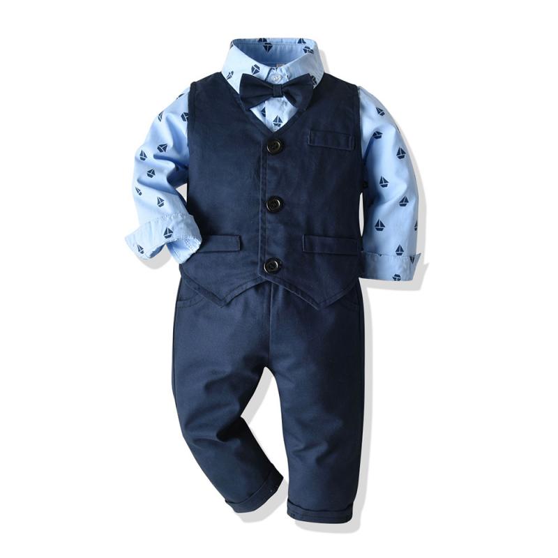 Kids Boy Gentleman Clothing Set Newborn Long Sleeve Bowtie Shirt + Waistcoat + Pants Baby Boys Outfits Suit for Wedding Party