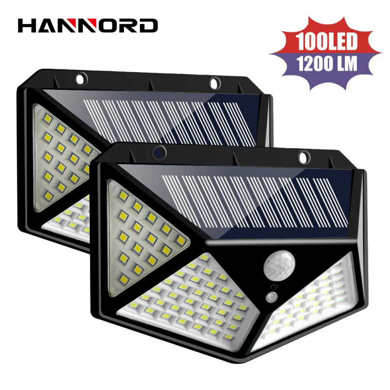 Hannord Solar Lamp 100 LED Solar Light Motion Sensor Wall Light Waterproof Solar Powered Sunlight Garden Decoration Outdoor Lights
