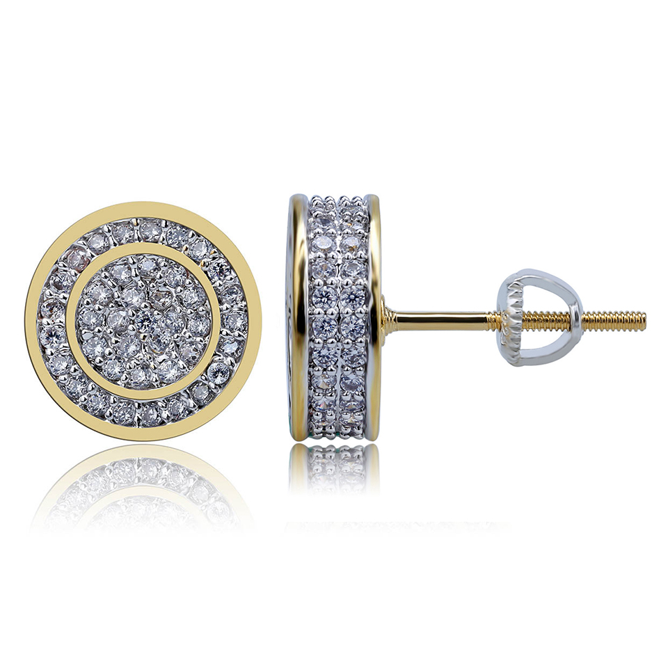 18K Gold Hiphop Cubic Zirconia Round Stud Earrings 7/8/12mm for Men Women Girls Full Diamond Earrings Studs Iced Out CZ Stone Rock Rapper Wolf Tide Je