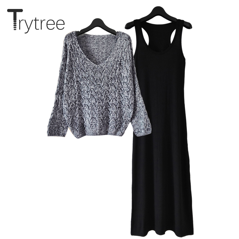 Trytree Summer Autumn Women two piece set Casual Hollow Out Solid V-neck Tops + Sling Dresses Ankle-length Suit Set 2 Piece, Gray
Trytree Summer Autumn Women two piece set Casual Hollow Out Solid V-neck Tops + Sling Dresses Ankle-length Suit Set 2 Piece, Gray