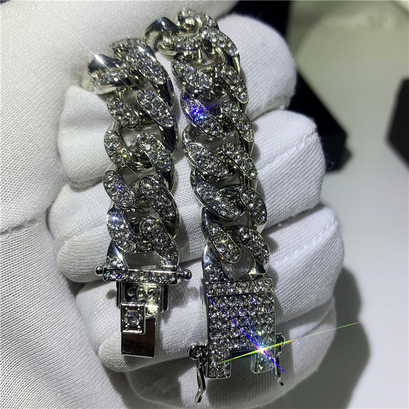 Mens Hip Hop Gold Bracelets Simulated Diamond Bracelets Jewelry Fashion Iced Out Miami Cuban Link Chain Bracelet
