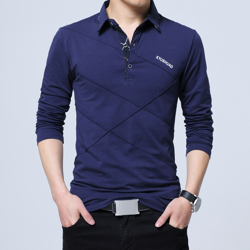 T Shirt Men Long T-shirt Turn-down Stripe T-shirt Slim Fit Loose Casual Cotton T Shirt Male Plus Size