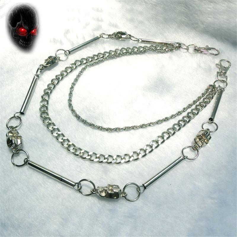 Biker Jean Wallet Keychains Silver Ghost Rock Punk Hip- Metal KeyChain Trousers Motorcyle Leather Pant Chain DR62