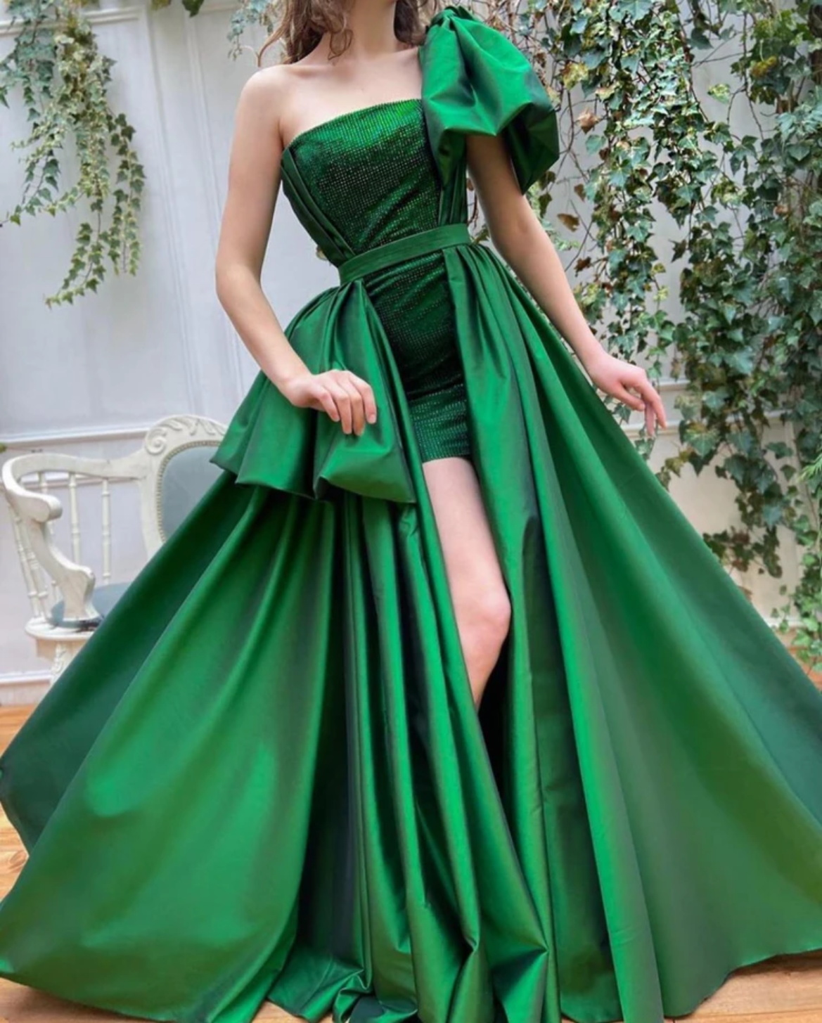 Green Charming Celebrity Evening Party Gowns One Shoulder Red Carpet Dress A Line Satin Long Prom Dresses