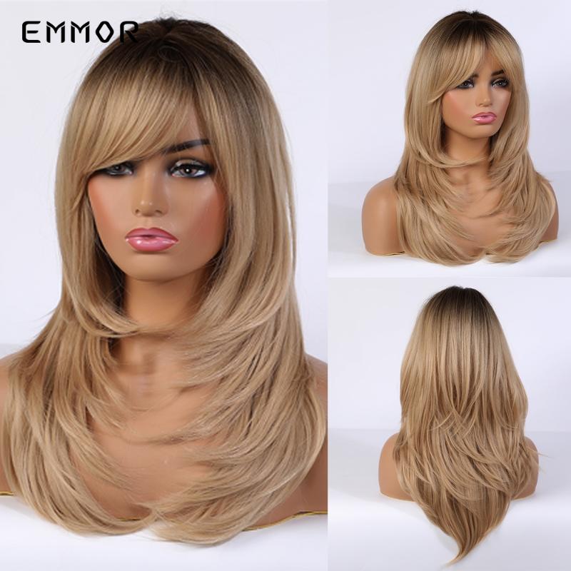 EMMOR Medium Length Layered Heat Resistant Wavy Synthetic Hair Wigs Brown to Blonde Daily Omber Wigs with Bangs for Women, Lc259-4
EMMOR Medium Length Layered Heat Resistant Wavy Synthetic Hair Wigs Brown to Blonde Daily Omber Wigs with Bangs for Women, Lc259-4