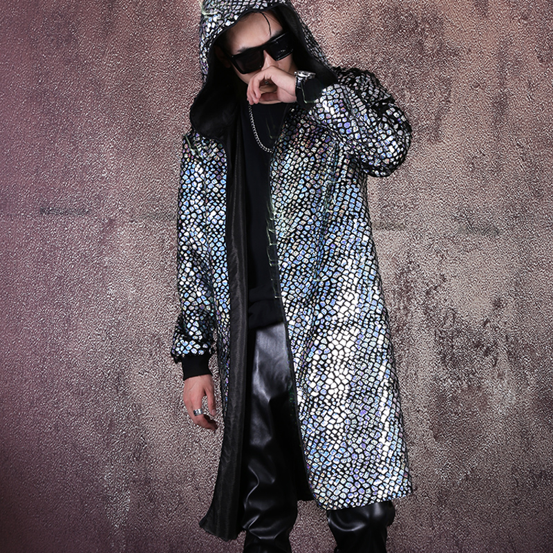 6XL!! blue scale atmospheric cape trench coat stage nightclub singer hair bar costume accessories.Singers Mens 
6XL!! blue scale atmospheric cape trench coat stage nightclub singer hair bar costume accessories.Singers Mens