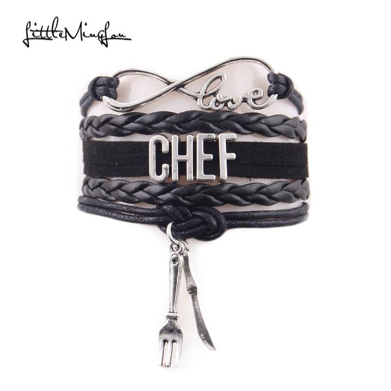 Little Ming Lou Infinity Love CHEF bracelet Knife and fork charm braid leather wrap bracelets & bangles for men women jewelry
Little Ming Lou Infinity Love CHEF bracelet Knife and fork charm braid leather wrap bracelets & bangles for men women jewelry