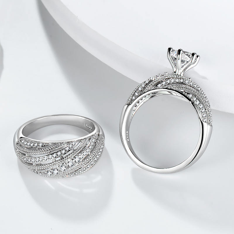 Female Big Crystal White Ring Set 925 Silver Diamond Wedding Rings For Women Fashion Bridal Engagement Ring