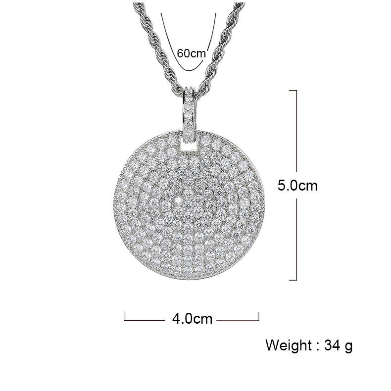 Fashion Gold Plated Iced Out Cubic Zirconia Round Pendant Necklace with Twist Chain Hip Hop Rapper Punk Rock Jewelry Gifts for Men and Women