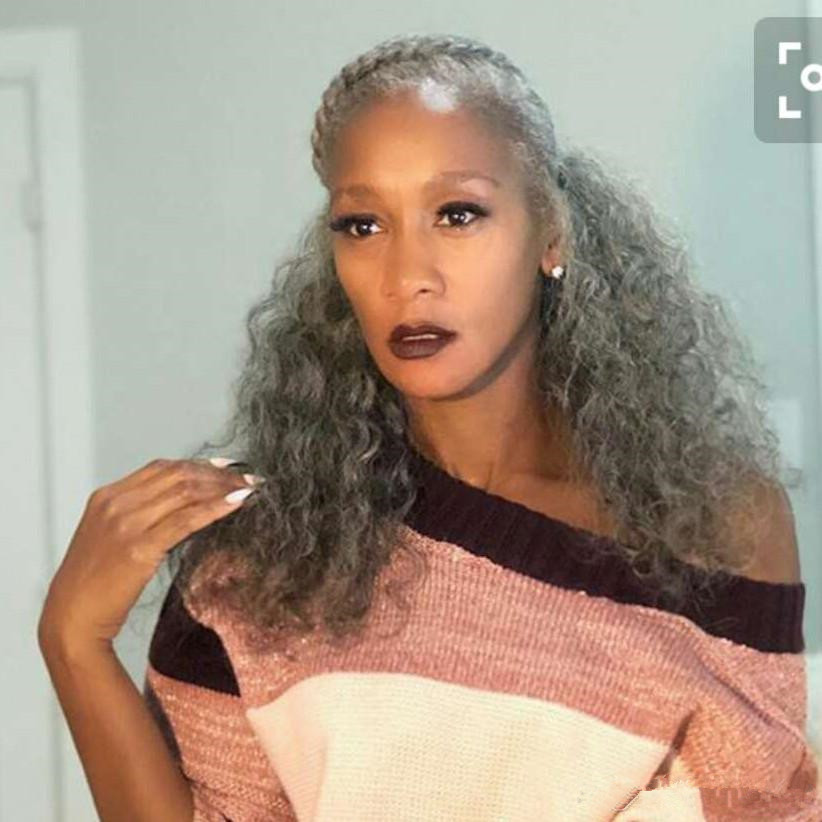 Silver curly grey human hair pony tail hairpiece Salt & pepper naturally wraps around human ponytail romatic kinky curly 140g 120g