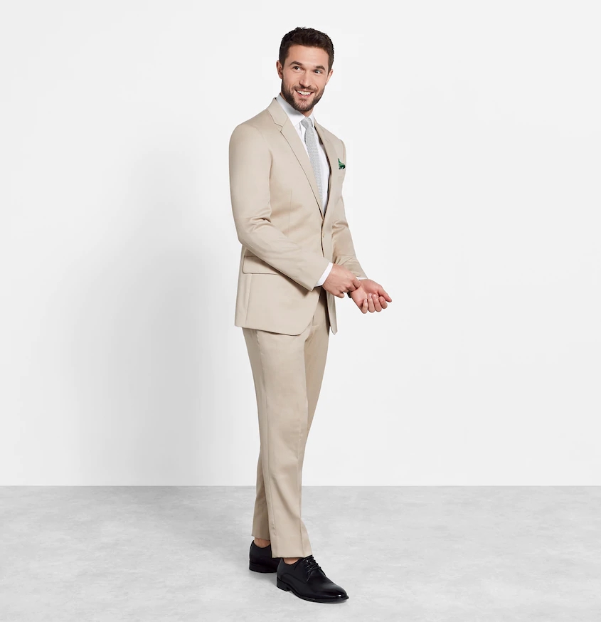 Beige Beach Wedding Tuxedos Side Vent Two Button Groom Wear For Wedding Formal Prom Party Blazer Suits (Jacket+Pants)