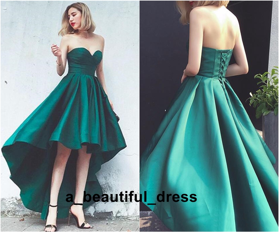 Simple Green Short Front Long Back Prom Evening Dresses Prom Sweetheart lace up corset bodice Prom Gowns ED1268