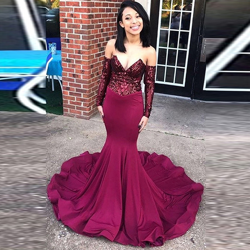 Excellent Burgundy Sequins Off-the-shoulder Mermaid Prom Dresses Long Sleeves Arabic Occasion Party Wear Plus Size Evening Gowns, Gold
Excellent Burgundy Sequins Off-the-shoulder Mermaid Prom Dresses Long Sleeves Arabic Occasion Party Wear Plus Size Evening Gowns, Gold