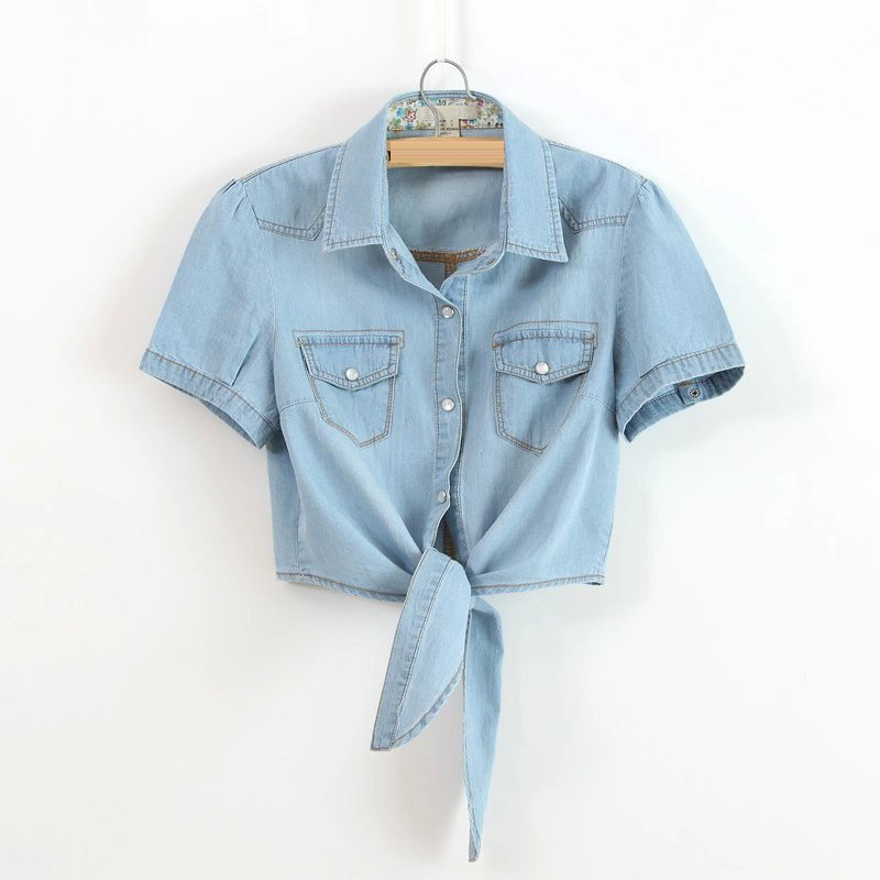 Women' Denim jacket Ladies tie knotted Small Shawl Denim Shirt Korean Short Section Thin Coat Women' Wild Shirt, Light blue
Women' Denim jacket Ladies tie knotted Small Shawl Denim Shirt Korean Short Section Thin Coat Women' Wild Shirt, Light blue