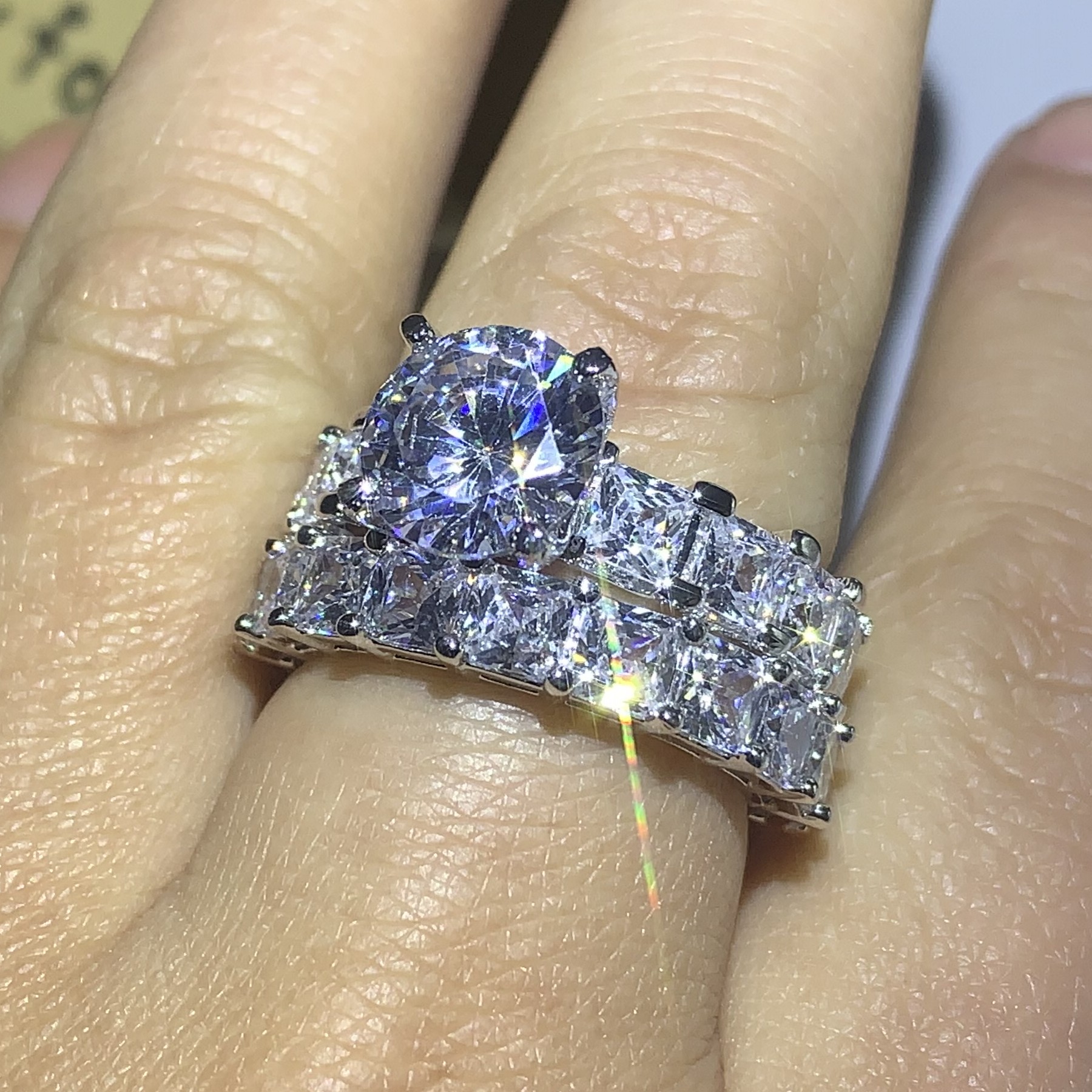Hot Sale New 2019 Luxury Jewelry 925 Sterling Silver Princess Cut White Topaz CZ Diamond Couple Rings Promise Wedding Band Ring for Women