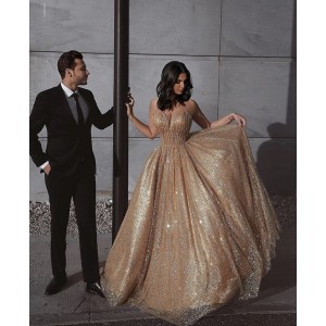 Gold luxury 2020 Evening Dresses With Detachable Train Champagne Beads Mermaid Prom Gowns Lace Applique Luxury Party Dress robes de soirée