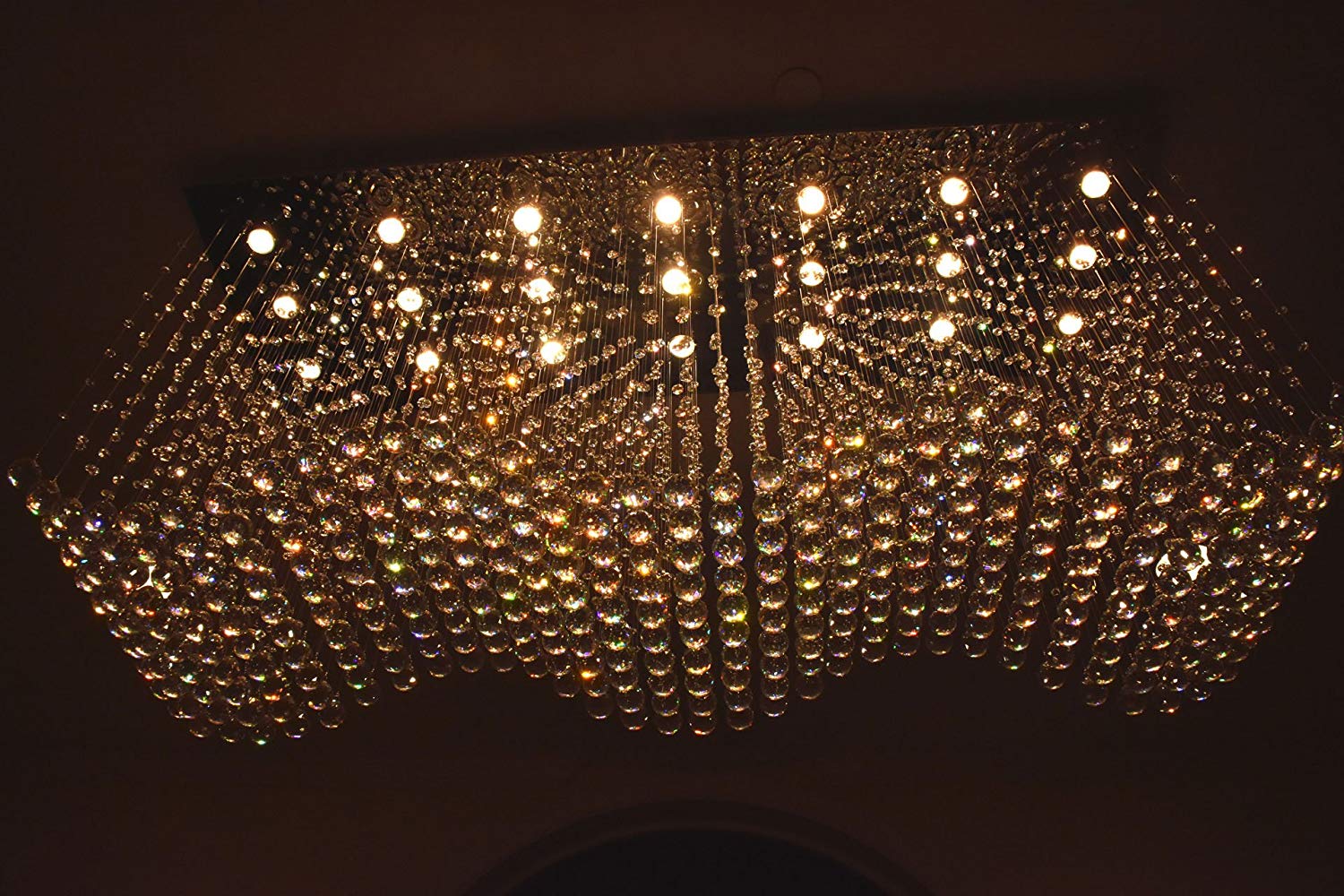 Contemporary Rectangle Crystal Chandelier Lighting Raindrop Flush Ceiling Light Fixture for Dining Room Lobby Kitchen Island