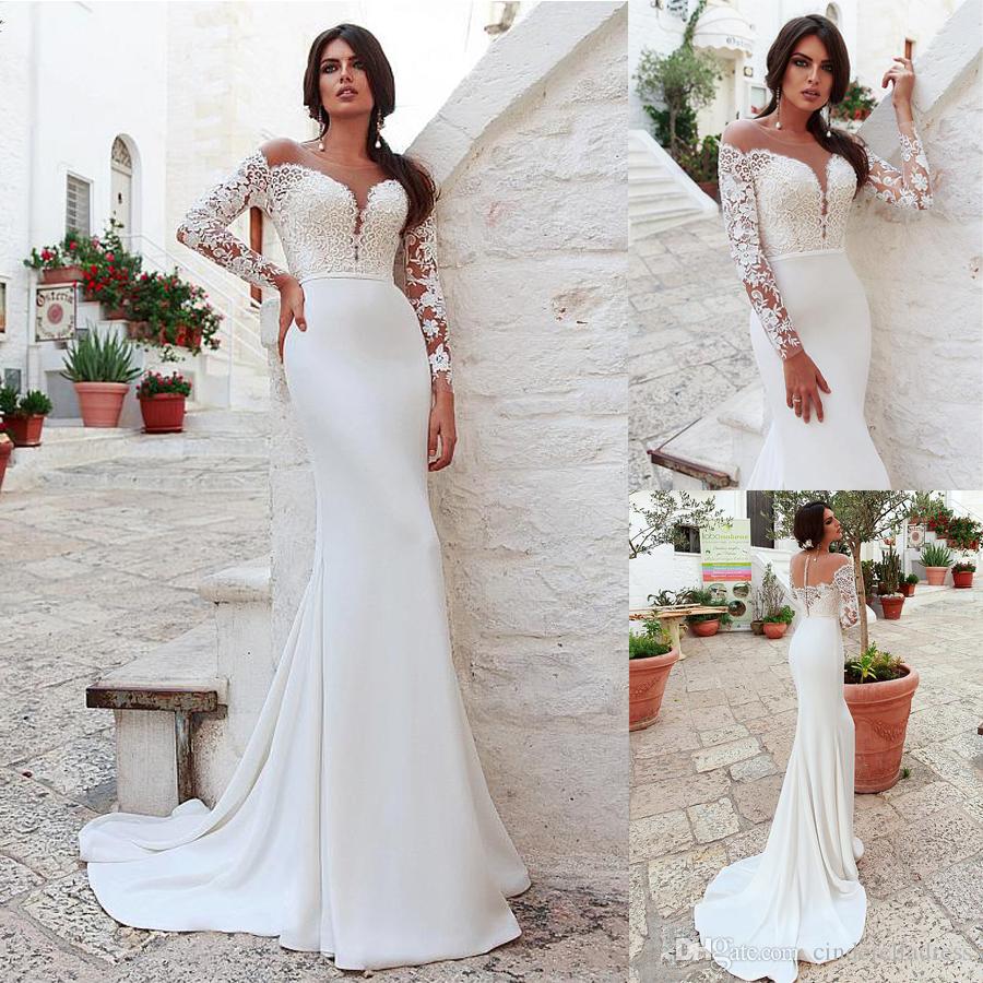 Sexy Classic Scoop Neckline Wedding Dress With Lace Appliques Long Sleeves Mermaid Bridal Dresses Beach Wedding Gowns Plus Size, White
Sexy Classic Scoop Neckline Wedding Dress With Lace Appliques Long Sleeves Mermaid Bridal Dresses Beach Wedding Gowns Plus Size, White