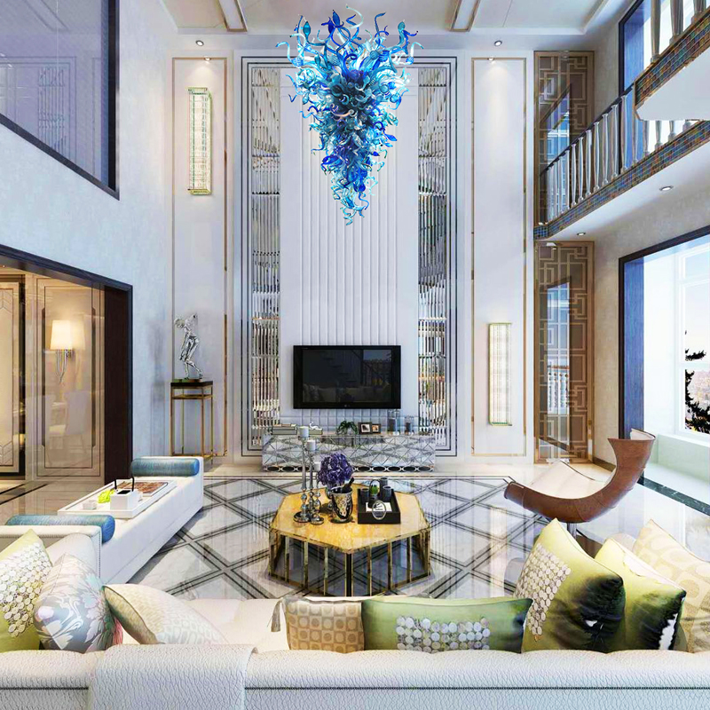 American Chandelier Light Blue Hot Sale Modern Pendant Lighting LED Bulbs Hand Blown Glass Chandelier Decorative Collection Home Hotel Lamps
