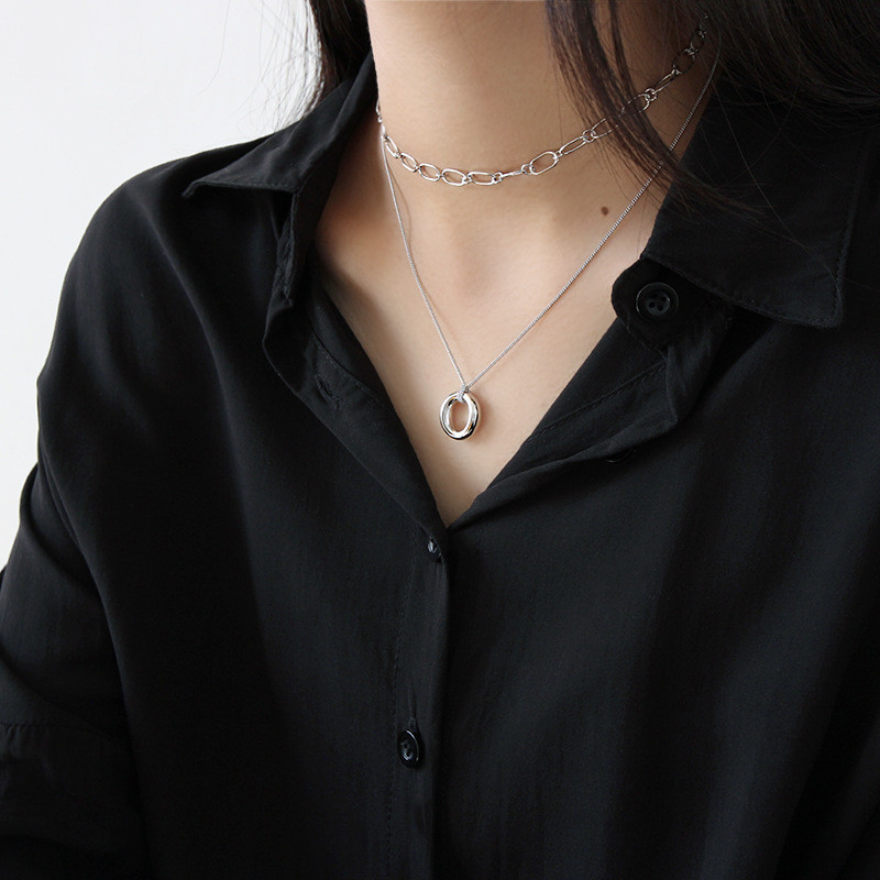 Authentic 925 Sterling Silver Irregular Circle Link Chain Choker Necklaces For Women Fashion Simple Knot Collar Jewelry