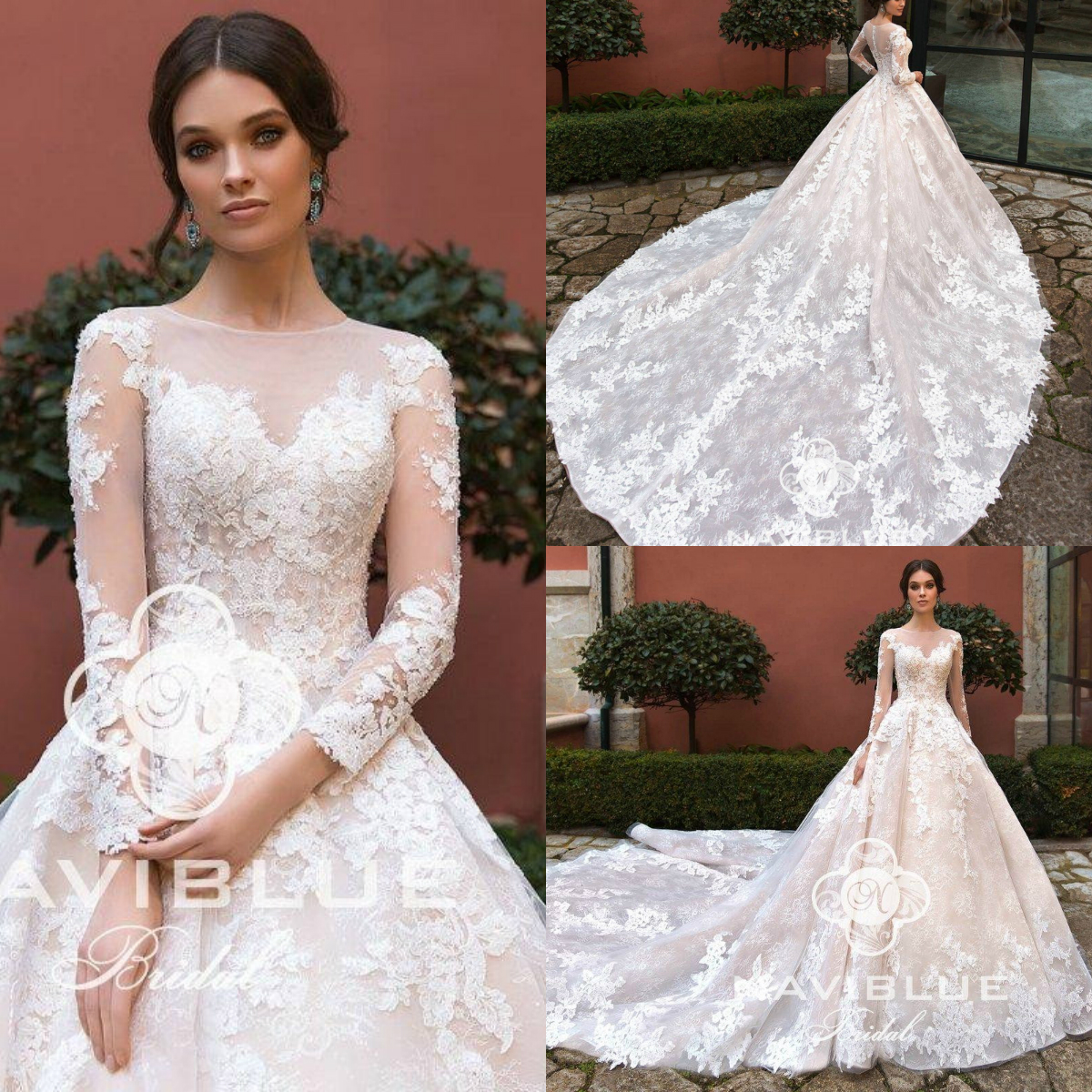 long sleeve wedding dresses jewel neck lace appliqued chapel train bohemia bridal gown country plus size robe de mariee