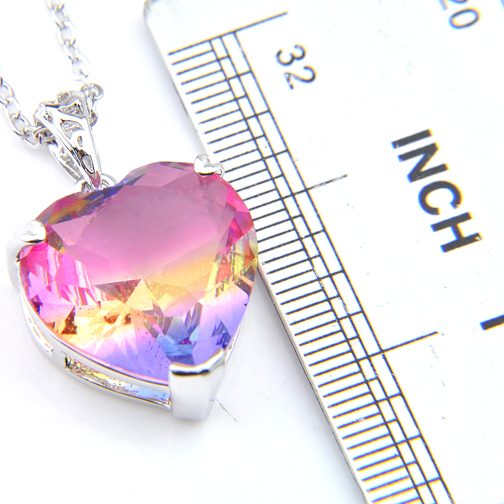 Luckyshine Woman Heart Bi colored Tourmaline Pendants 925 Silver Necklace Pendant Jewelry