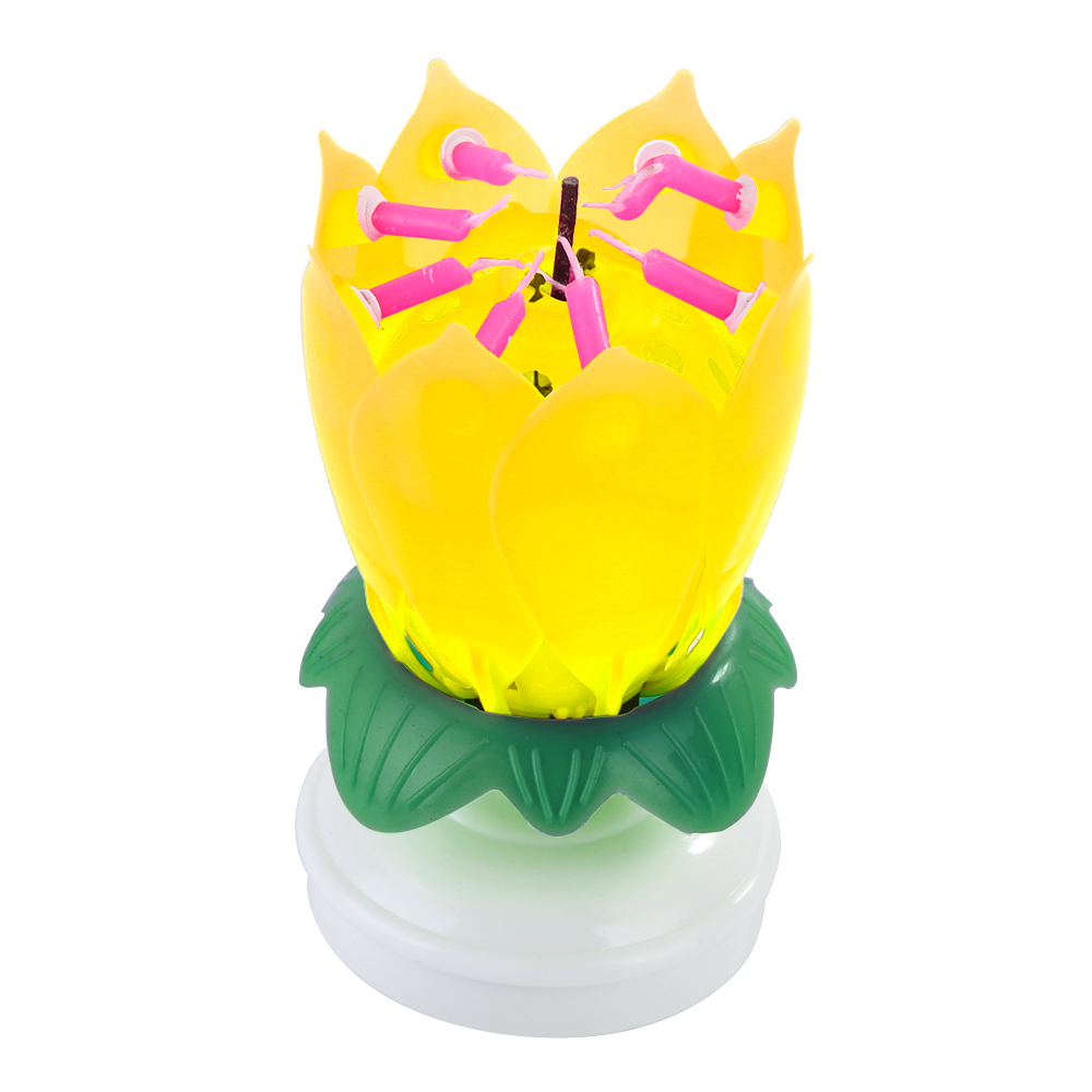 Innovative Party Cake Topper Musical Lotus Flower Rotating Happy Birthday Candle W/ 8 Small Candles C19041901