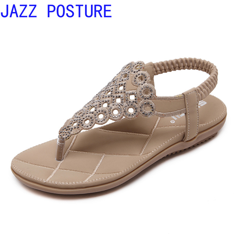 JAZZPOSTURE Women's Flat Sandals Black Apricot Sandals Summer 2020