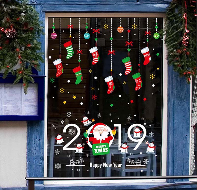 Xmas Tree Santa Snowman Stickers Decorations Merry Christmas Ornament Home Window Wall Stickers Market Glass Kid Bedroom Decals
