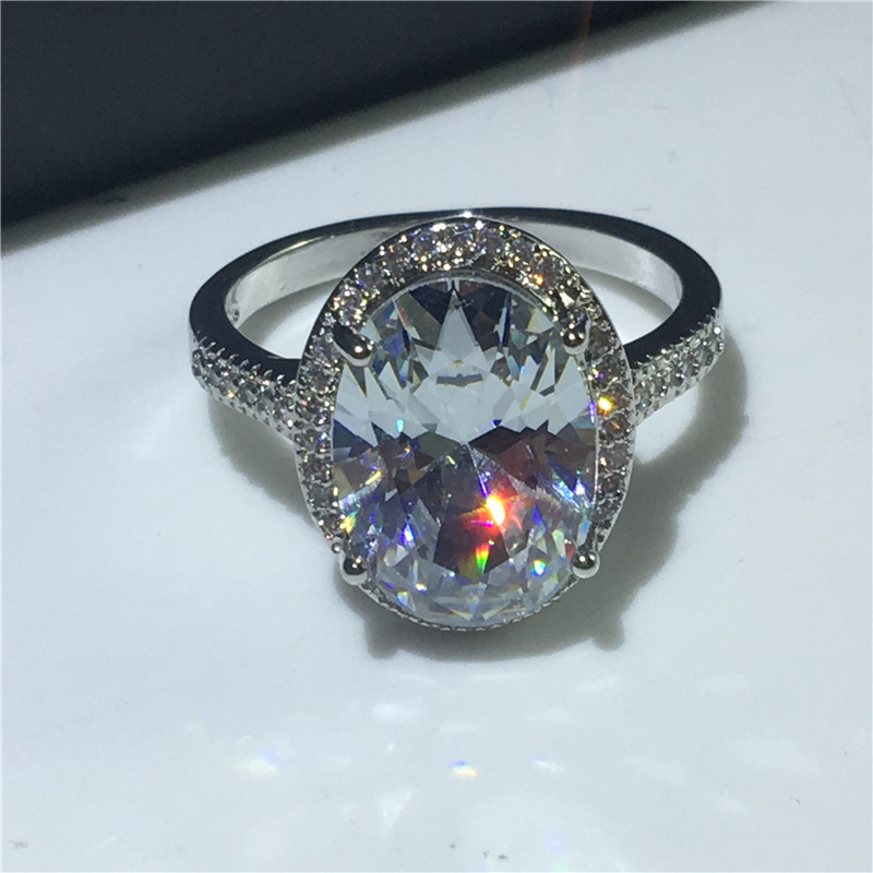 Vecalon Big Oval ring 925 Sterling Silver Diamond wedding band rings For women Bridal Vintage Party Finger Jewelry