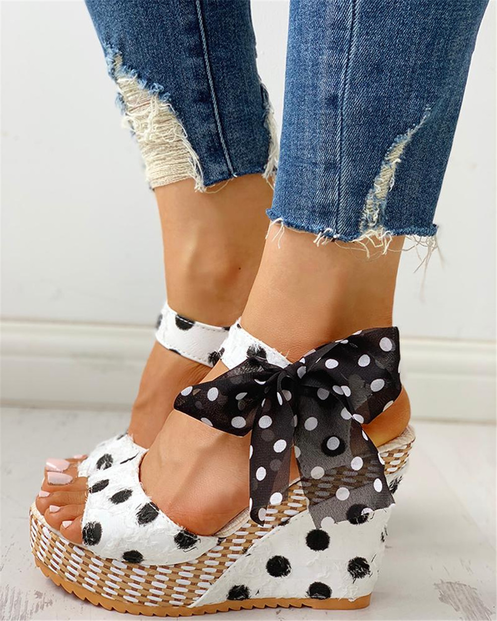 INS Sweet Polka Dot Leisure Women Wedges Shoes 2019 Summer Sandals Woman Casual Date Party Platform High Heels Shoes Woman Y200702