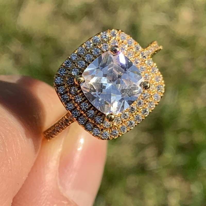 Choucong Luxury Jewelry High Quality 925 Sterling Silver&Gold Fill Cushion Shape White Topaz CZ Diamond Promise Women Wedding Band Ring Gift