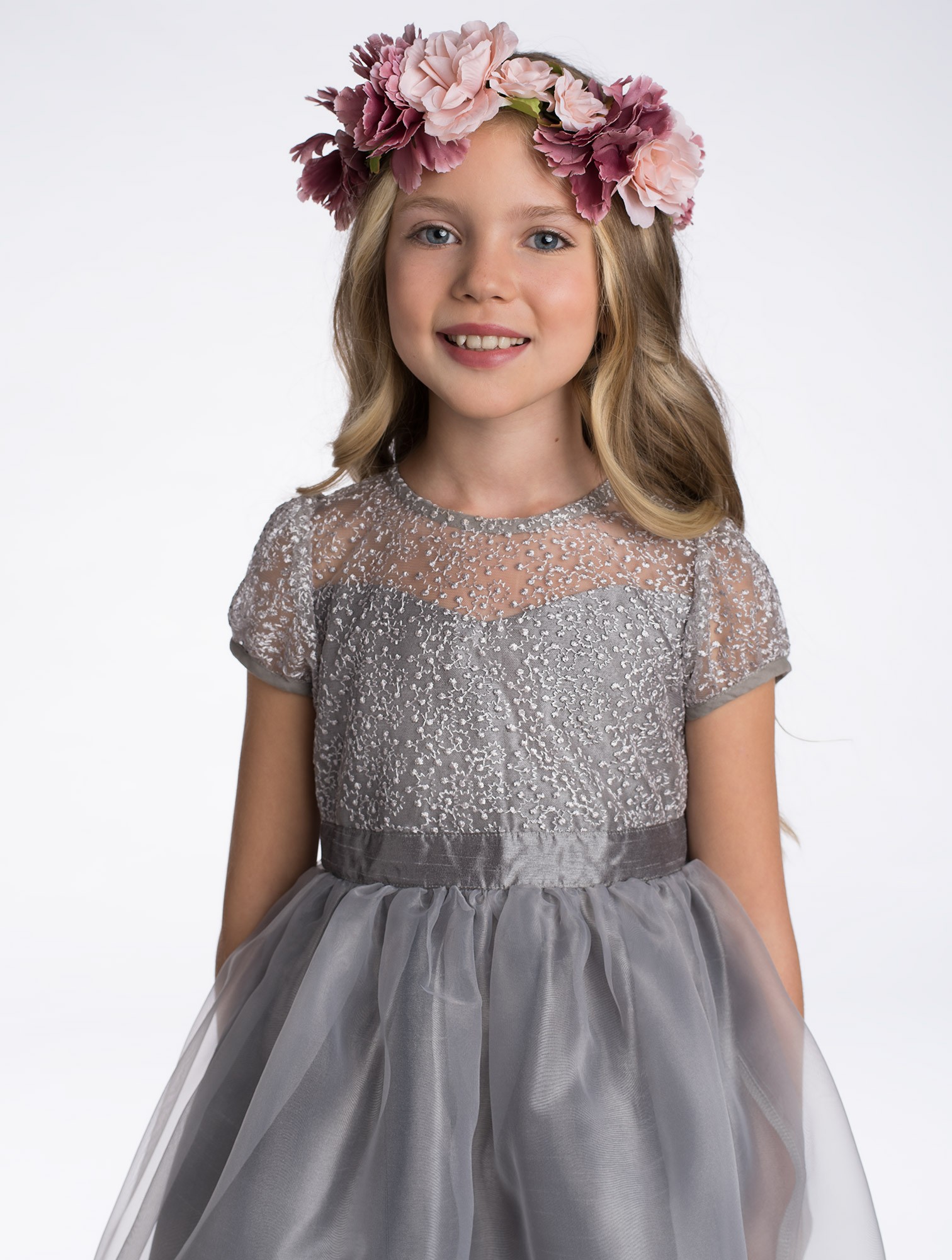 Princess Tulle Lace Girls' Pageant Dress Flower Girls Beading Knee Length Birthday Gowns Kids Formal Party Wear First Communion Dress