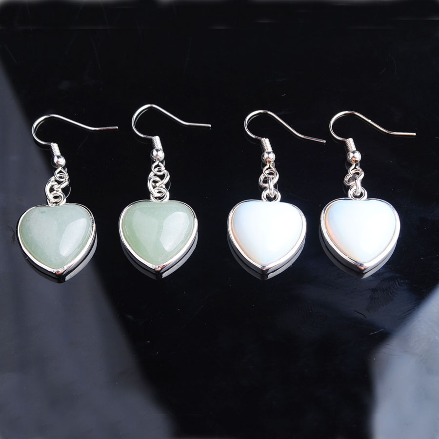 WOJIAER Natural Crystal Lapis Quartz Gem Stones Dangle Earrings Love Heart Shape Bead Pendant Drop Earring Wedding Jewelry for Women Girls DBR323