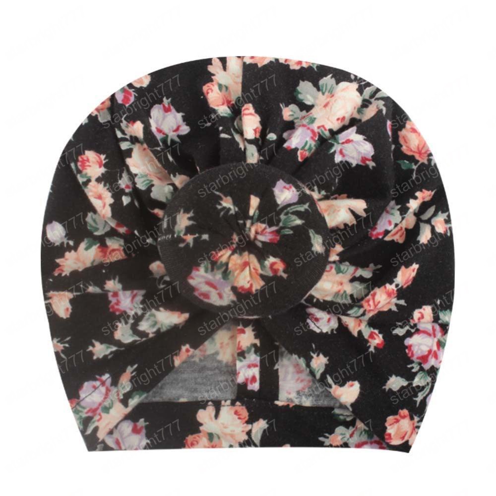 INS Donut Baby Hat Floral Print Newborn Elastic Cotton Baby Beanie Cap Multi color Infant Turban Hats baby headband Toddler Photo Props
