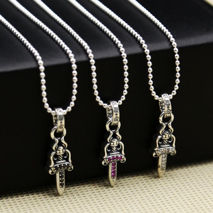 Brand new 925 sterling silver vintage American hand-made designer jewelry antique silver sword necklace pendant with CZ 3 colors hot