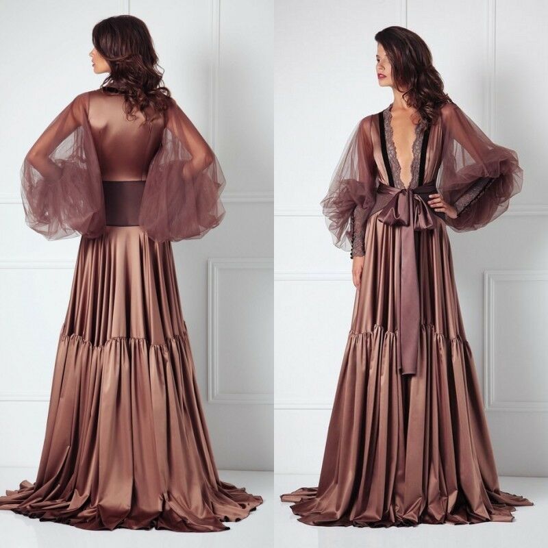 Fashion Long Sleeve Nightgowns Illusion Sexy Bath Robe Sleepwear Lace Bridal Bride Bridesmaid Robes For Wedding