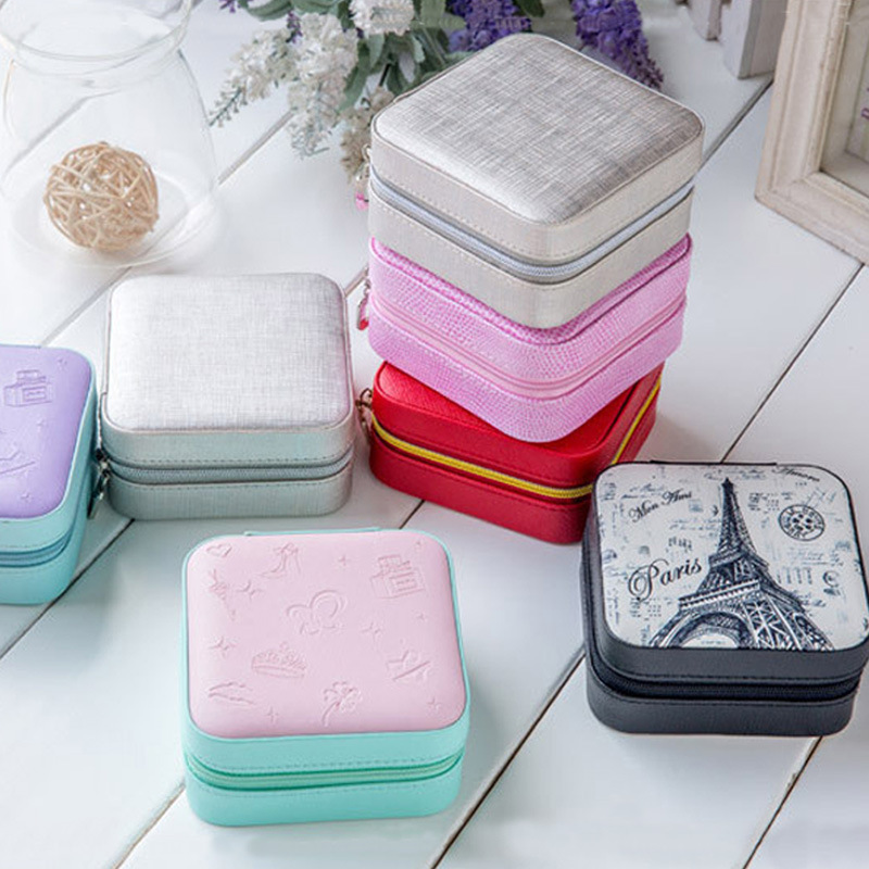 Korean Creative Jewelry Box Organizer Travels Portable Leather Ring Bracelet Earring Display Storage Drawer Box Case With Mirror C19021601