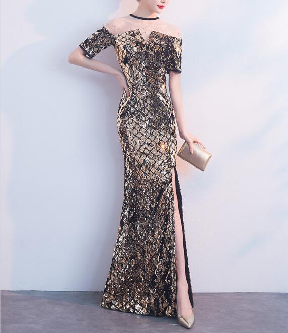 Sequined Dress Top Quality Sexy Elegant Slit Celebrity Fashion Night Club Evening Party Dress Long, Gold
Sequined Dress Top Quality Sexy Elegant Slit Celebrity Fashion Night Club Evening Party Dress Long, Gold