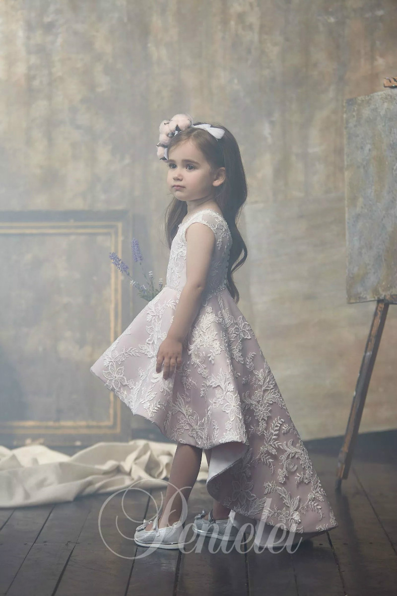 Lovely A Line Flower Girl Dresses Jewel Sleeveless Lace Applique Pageant Dress High Low Girl's Birthday Party 0431