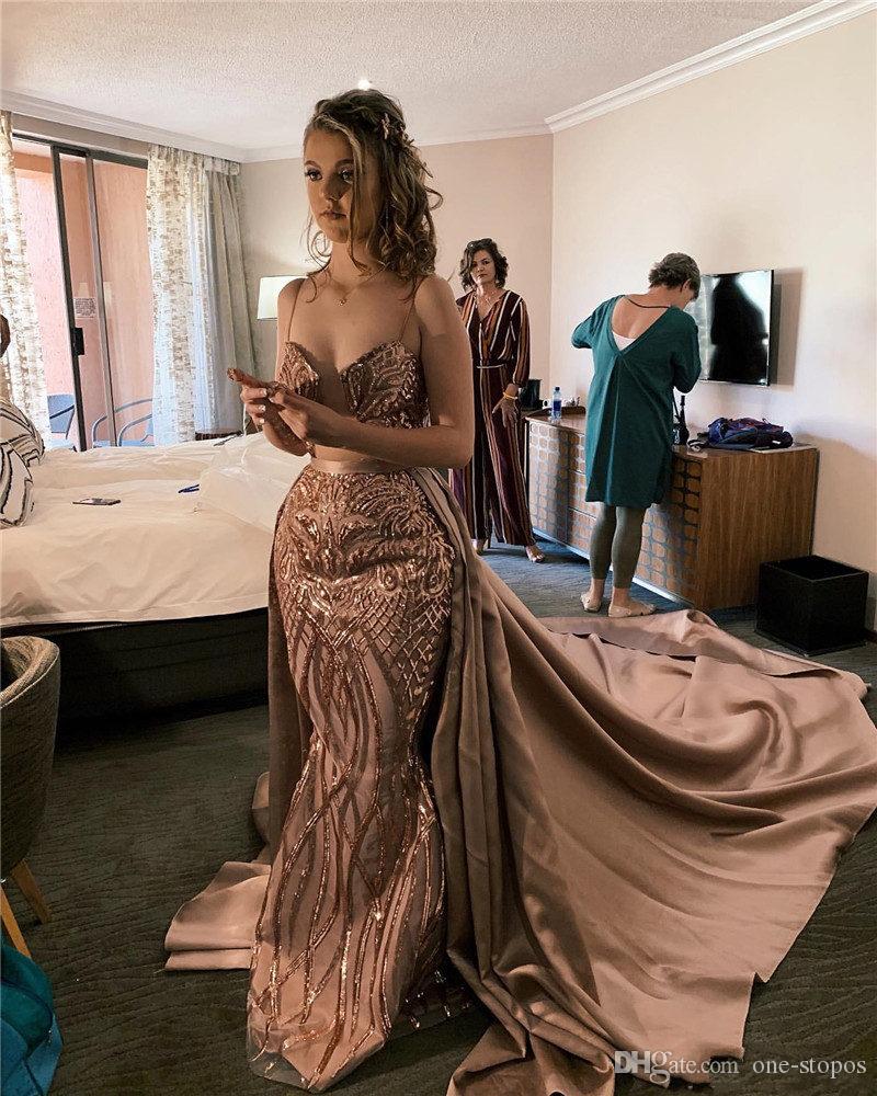 Customize Spaghetti Mermaid Prom Dresses with Detachable Train Lace Applique Evening Gowns Arabic Dubai Plus Size robes de soirée
