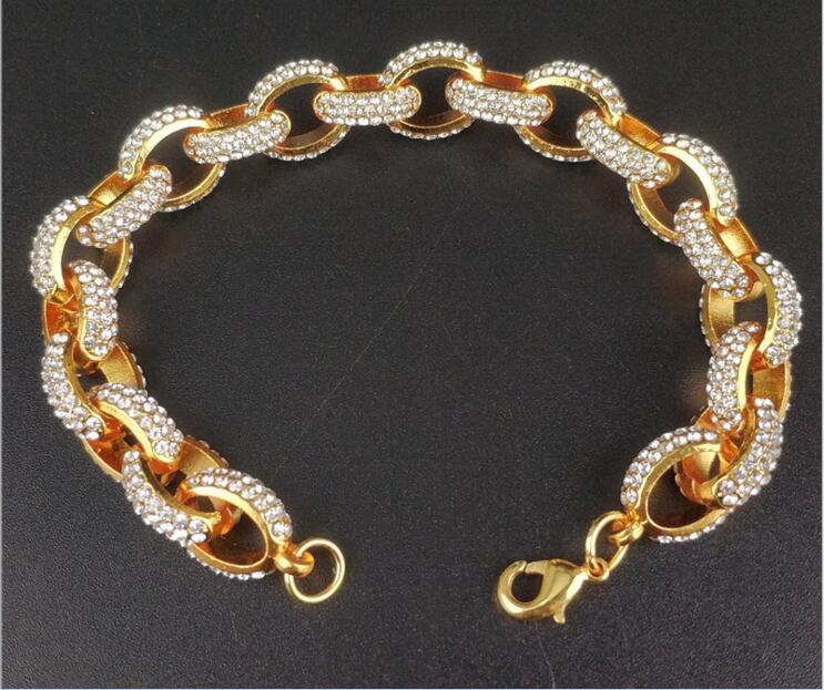 European and American new hiphop gold chain bracelet With Rhinestone men's jewelry clasps the Miami chain
European and American new hiphop gold chain bracelet With Rhinestone men's jewelry clasps the Miami chain