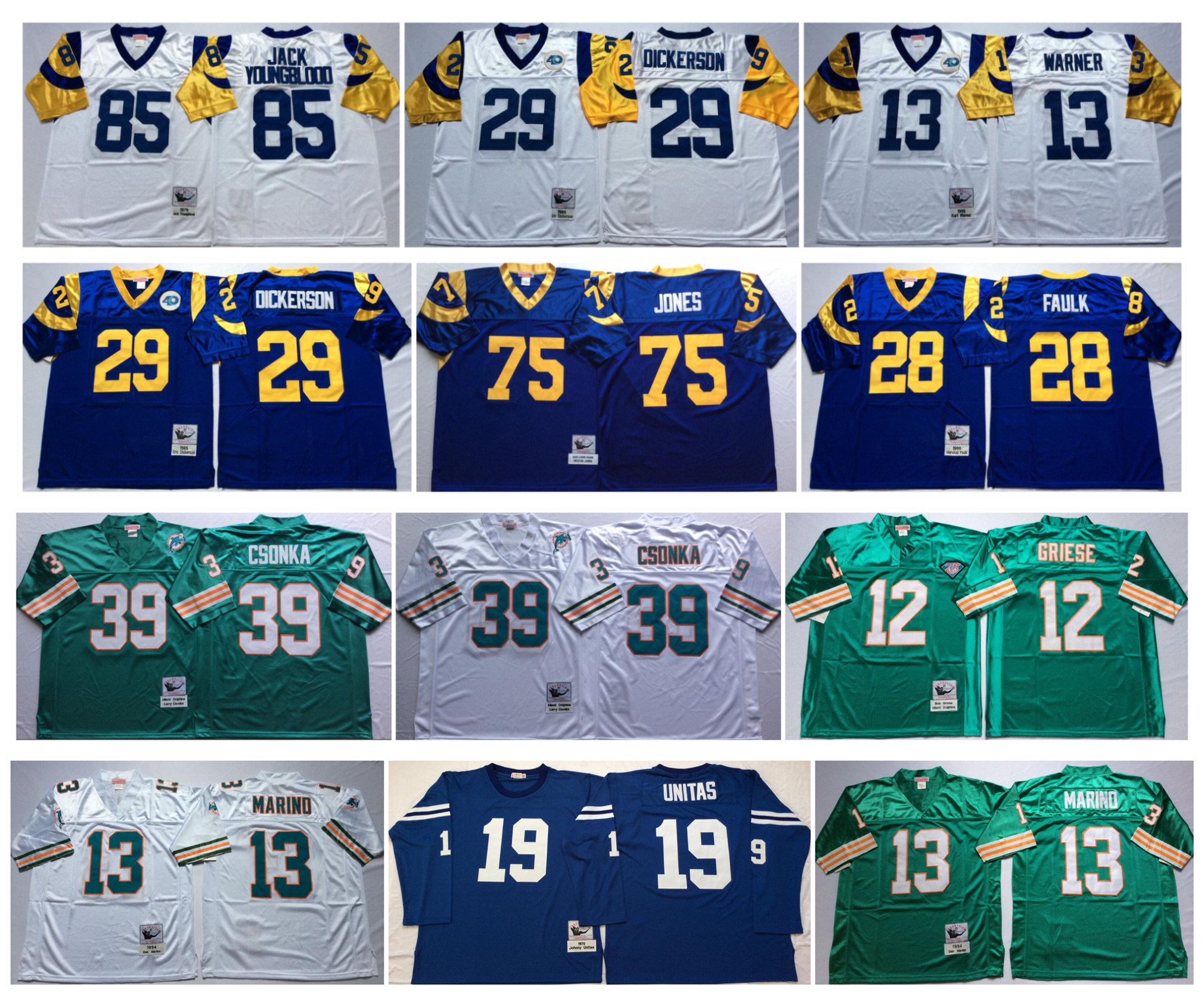 Retro Jersey 29 Eric Dickerson 13 Kurt Warner 28 Marshall Faulk 85 Jack Youngblood 12 Bob Griese 13 Dan Marino 39 Larry Csonka M&N Football, As pic
Retro Jersey 29 Eric Dickerson 13 Kurt Warner 28 Marshall Faulk 85 Jack Youngblood 12 Bob Griese 13 Dan Marino 39 Larry Csonka M&N Football, As pic