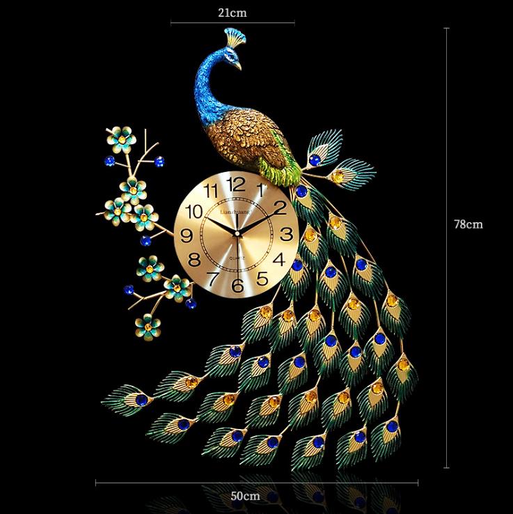 Villas Peacock Wall Clock Home Decor Living Room/Bedroom Mute Wall Watch Modern Design Digital Clock Metal Clocks