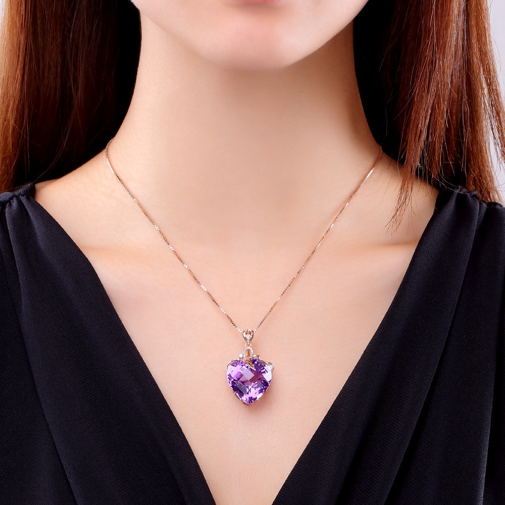 Amethyst Heart Pendant Chain Elegant 18k Rose Gold Filled Love Womens Pendant Necklace Purple Zircon Fashion Accessories Gift