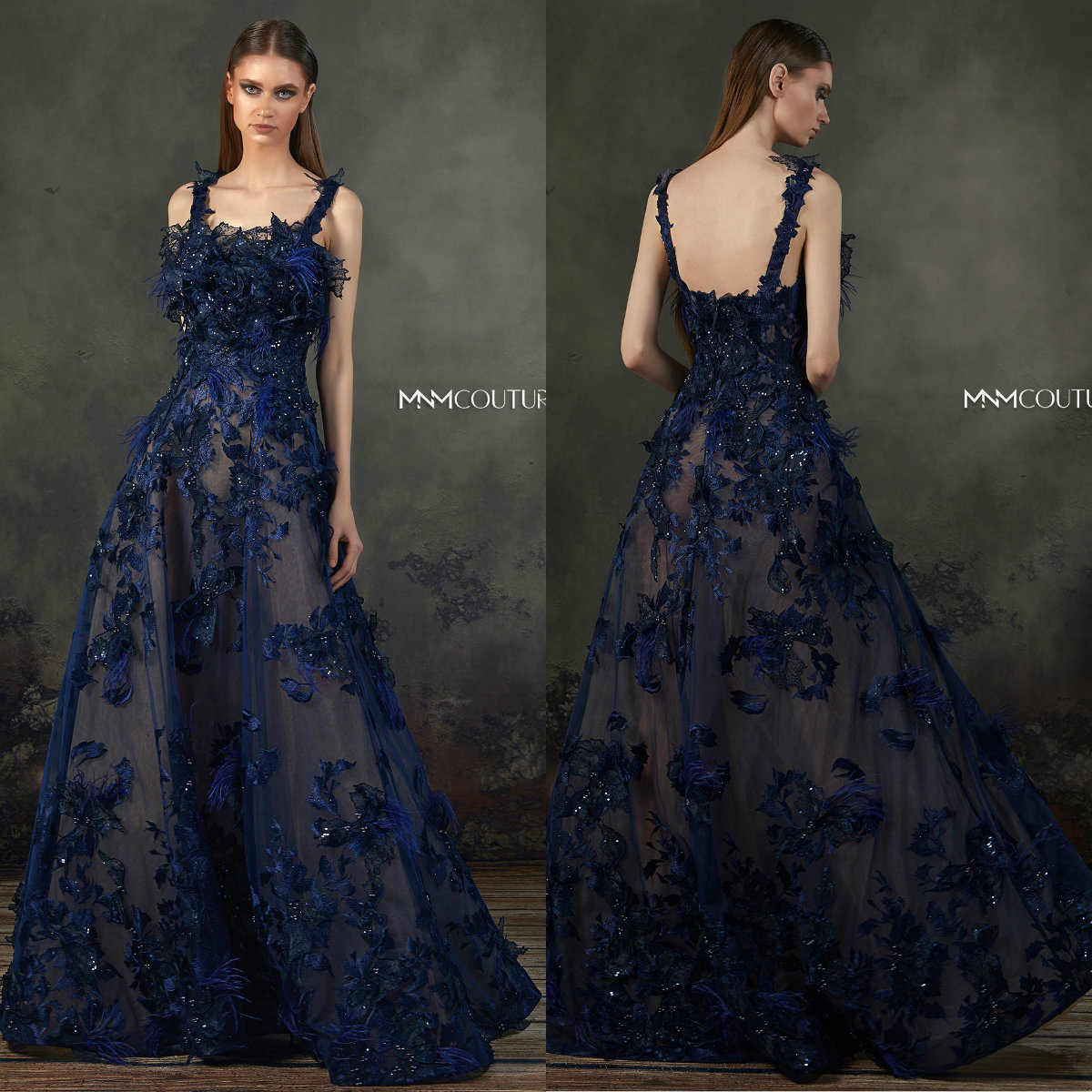 2020 Navy Evening Dresses Lace 3D Floral Appliqued Beaded A Line Prom Dress With Lining Floor Length Arabic Dubai Formal Gowns