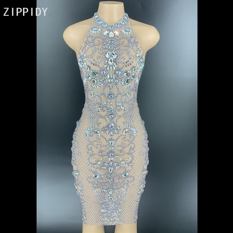 Silver Glass Rhinestones Backless Mesh Dress Birthday Celebrate Prom Transparent Outfit Women Singer Show Dress YOUDU, Nude
Silver Glass Rhinestones Backless Mesh Dress Birthday Celebrate Prom Transparent Outfit Women Singer Show Dress YOUDU, Nude