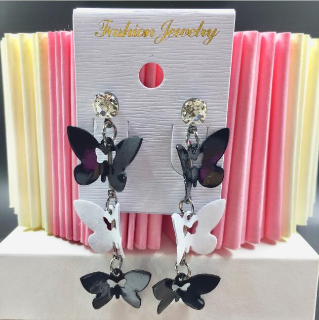 Hot sale Multi storey Black white Crystal Butterfly Tassels Dangle Chandelier Earrings Exaggerated Pendant Earrings